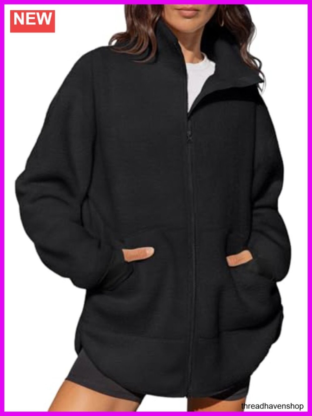 Full Zip Fleece Long Jacket Sherpa Sweatshirt Winter Coat